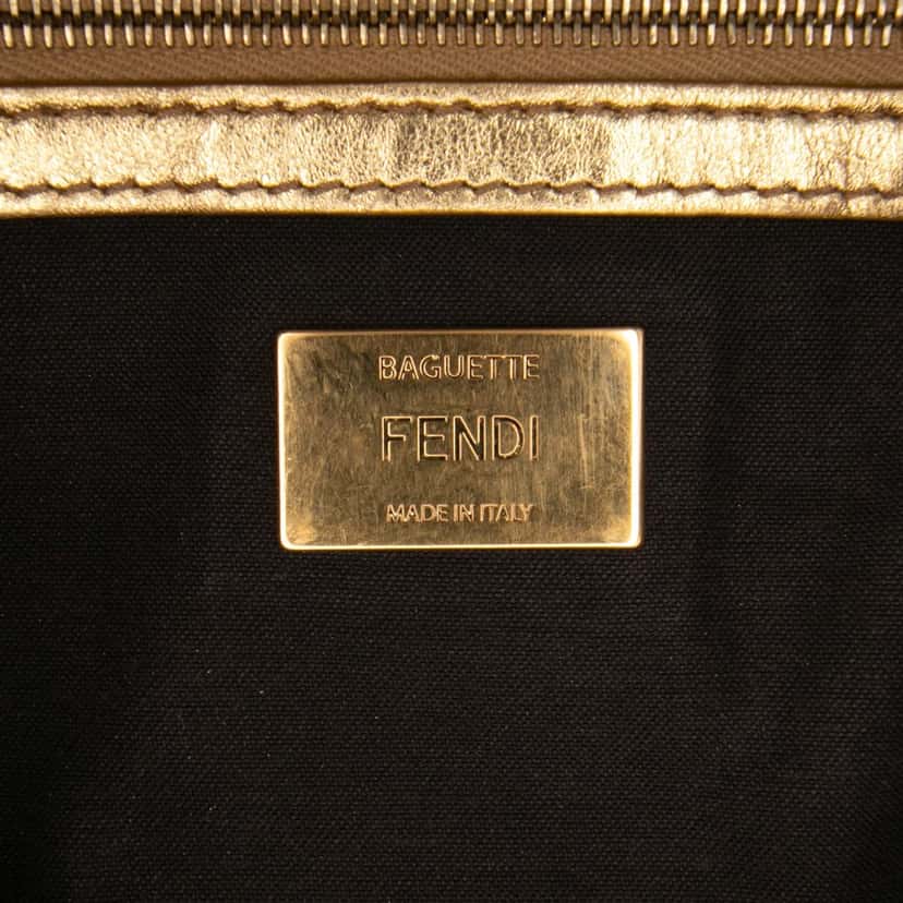 Fendi Zucca Embossed Leather Baguette Satchel Gold Leather Fair condition - Box View