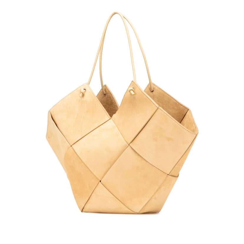 Bottega Veneta Maxi Suede Intrecciato Flower Basket Tote Brown Leather Good condition - Back View