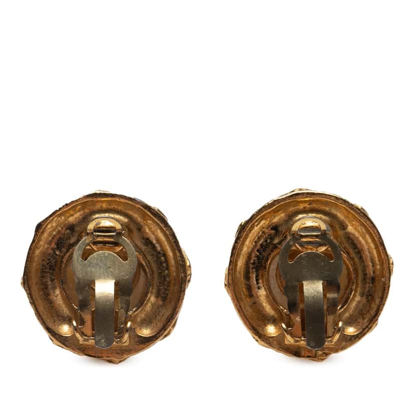 Chanel Gold Plated Faux Pearl Clip on Earrings Gold Metal Good condition - Back View