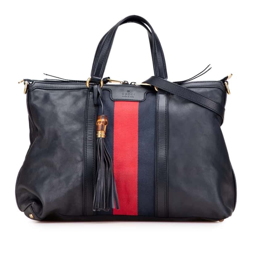 Gucci Medium Leather Web Rania Convertible Tote Black Leather Good condition - Front View