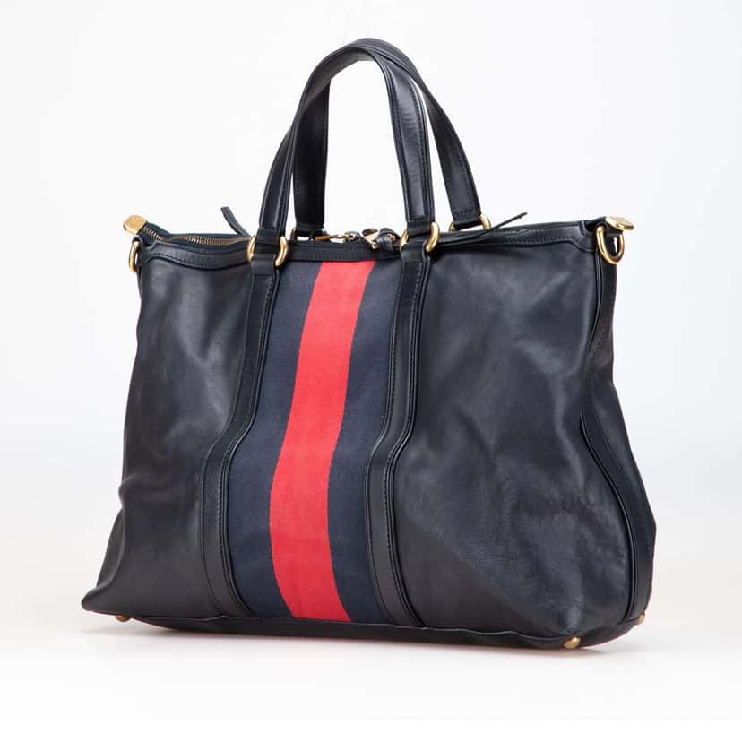 Gucci Medium Leather Web Rania Convertible Tote Black Leather Good condition - Back View