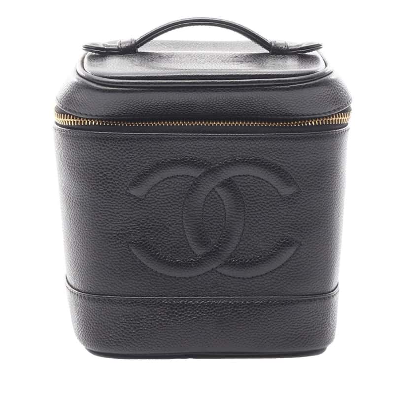 Chanel CC Caviar Vanity Case Black Leather Good condition - Front View