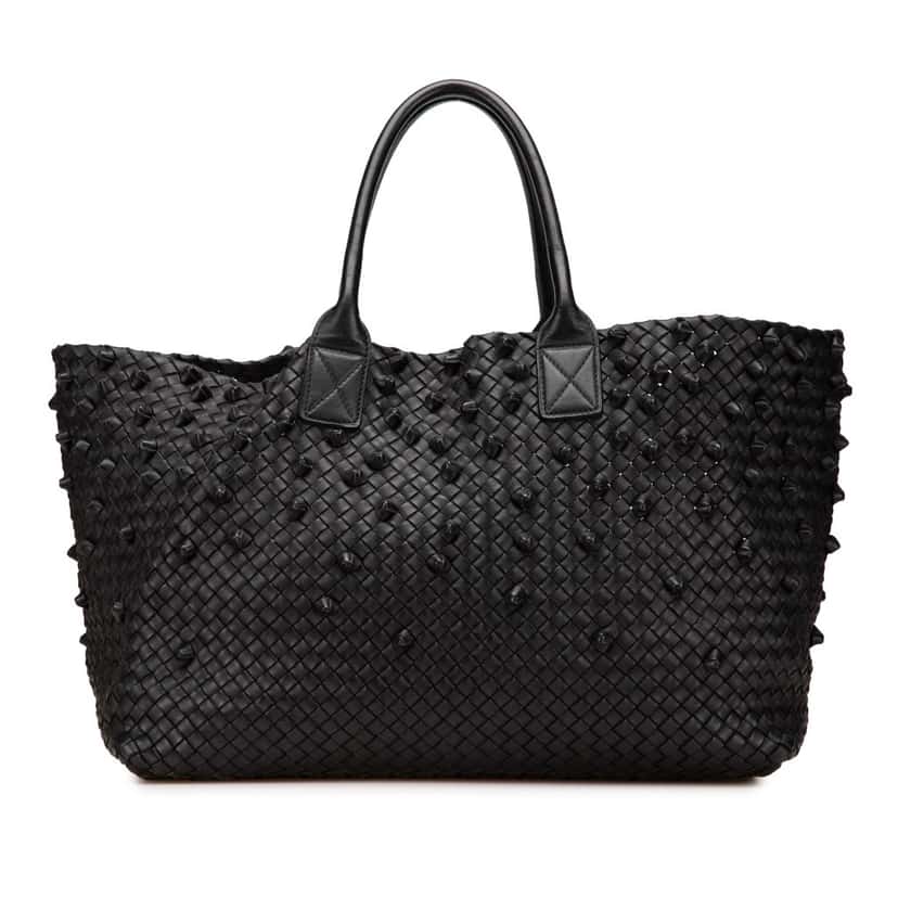 Bottega Veneta Limited Edition Large Lambskin Intreccio Knotted Cabat Tote Black Leather Good condition - Front View