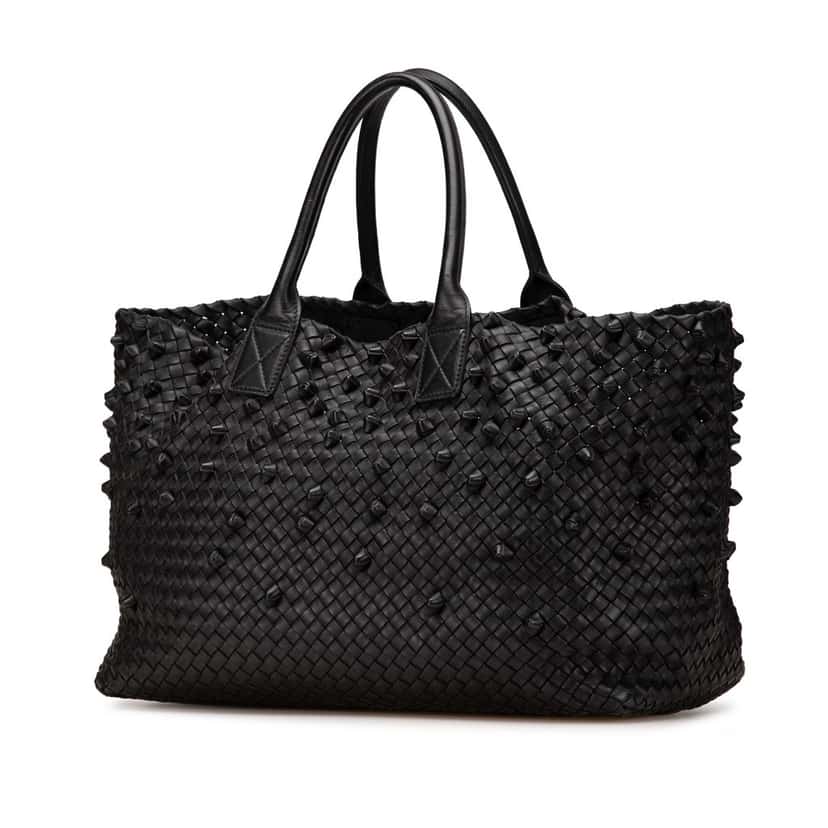 Bottega Veneta Limited Edition Large Lambskin Intreccio Knotted Cabat Tote Black Leather Good condition - Back View