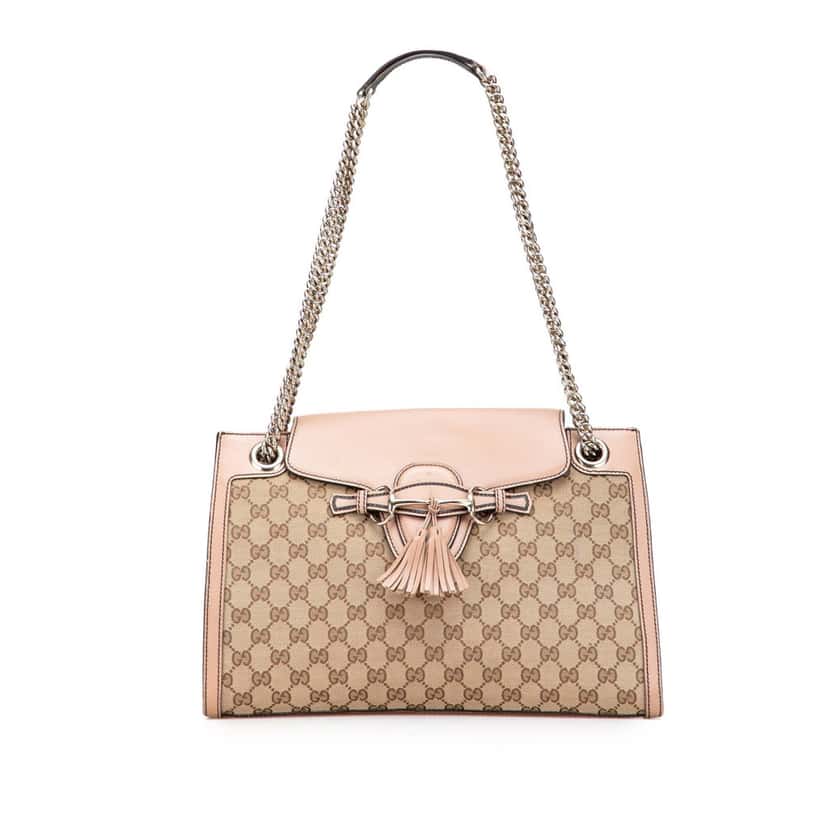 Gucci Large GG Canvas Emily Shoulder Bag Brown Leather Good condition - Front View