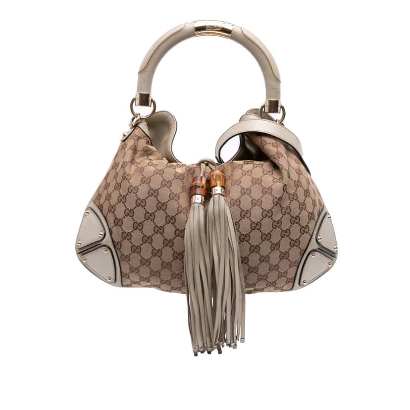 Gucci Medium GG Canvas Bamboo Indy Hobo Brown Canvas Good condition - Front View