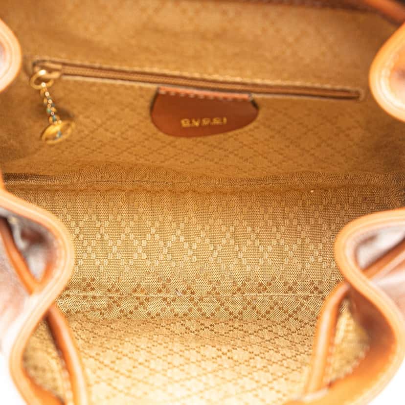 Gucci Leather Bamboo Drawstring Backpack Brown Leather Good condition - Model View