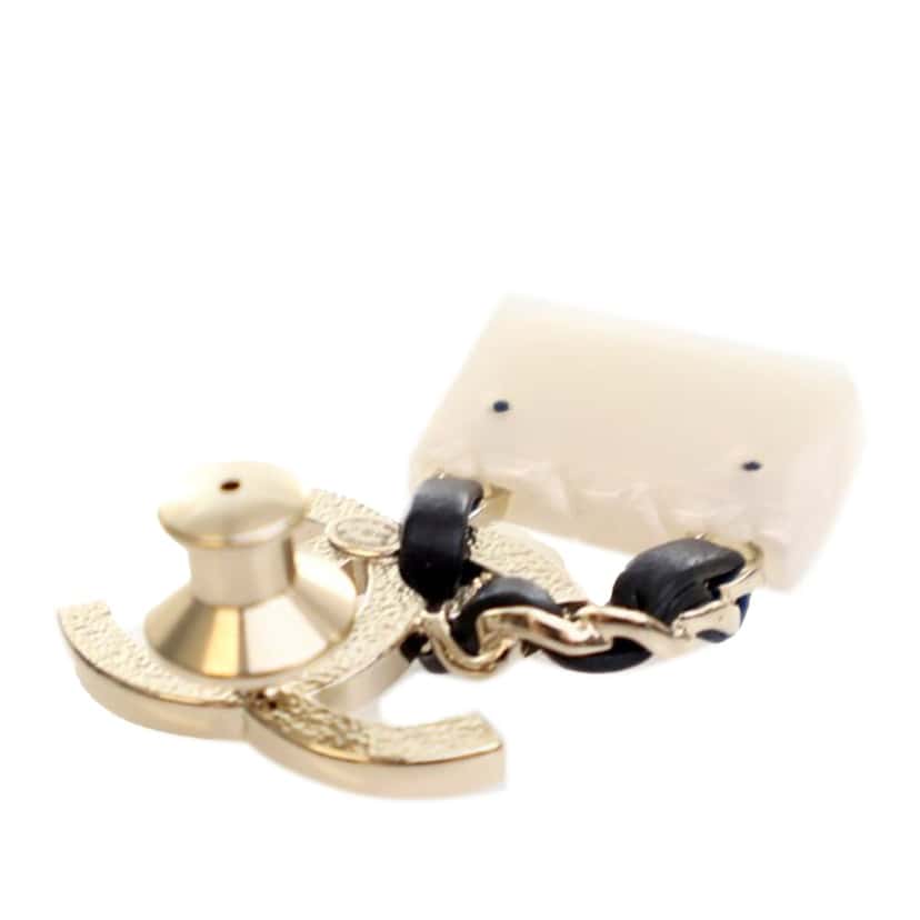 Chanel Gold Plated Enamel CC Quilted Flap Brooch Gold Metal Good condition - Inside View