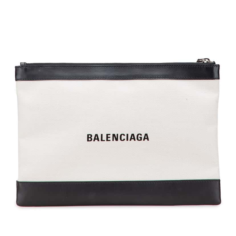 Balenciaga M Canvas Navy Clip Clutch White Canvas Good condition - Front View
