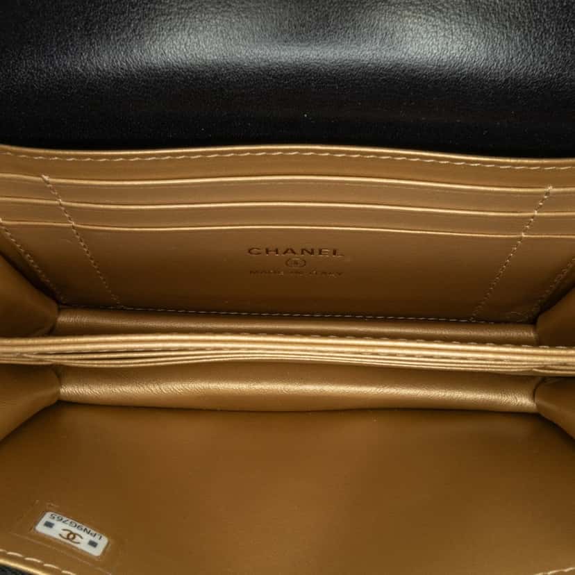 Chanel Quilted Calfskin Strass Clutch With Chain Flap Black Leather Very good condition - Box View