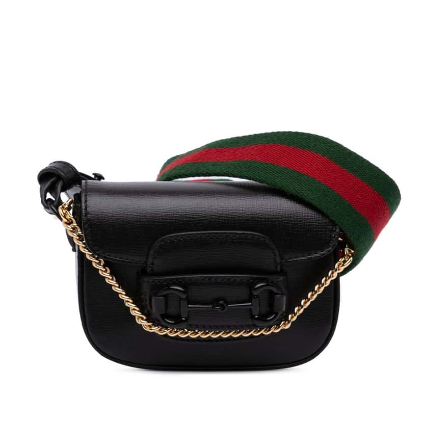 Gucci Mini Leather Horsebit 1955 Web Satchel Black Leather Good condition - Front View