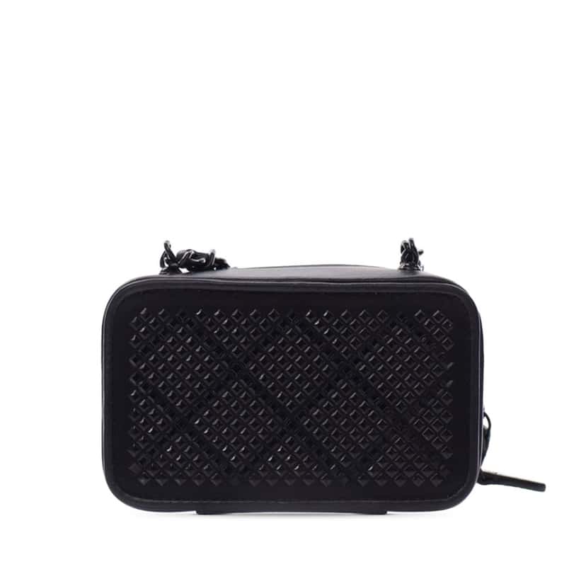 Chanel Lambskin Satin Strass Studded Clutch with Chain Black Leather Good condition - Back View