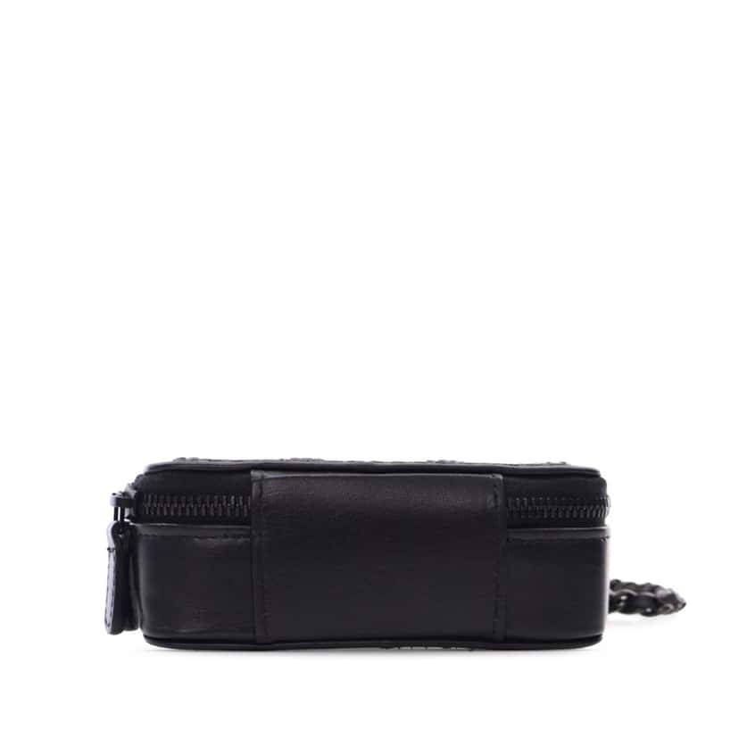 Chanel Lambskin Satin Strass Studded Clutch with Chain Black Leather Good condition - Inside View