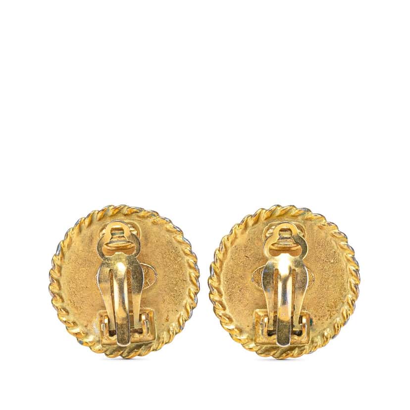 Chanel CC Gold Plated Resin Button Clip on Earrings Gold Metal Good condition - Back View