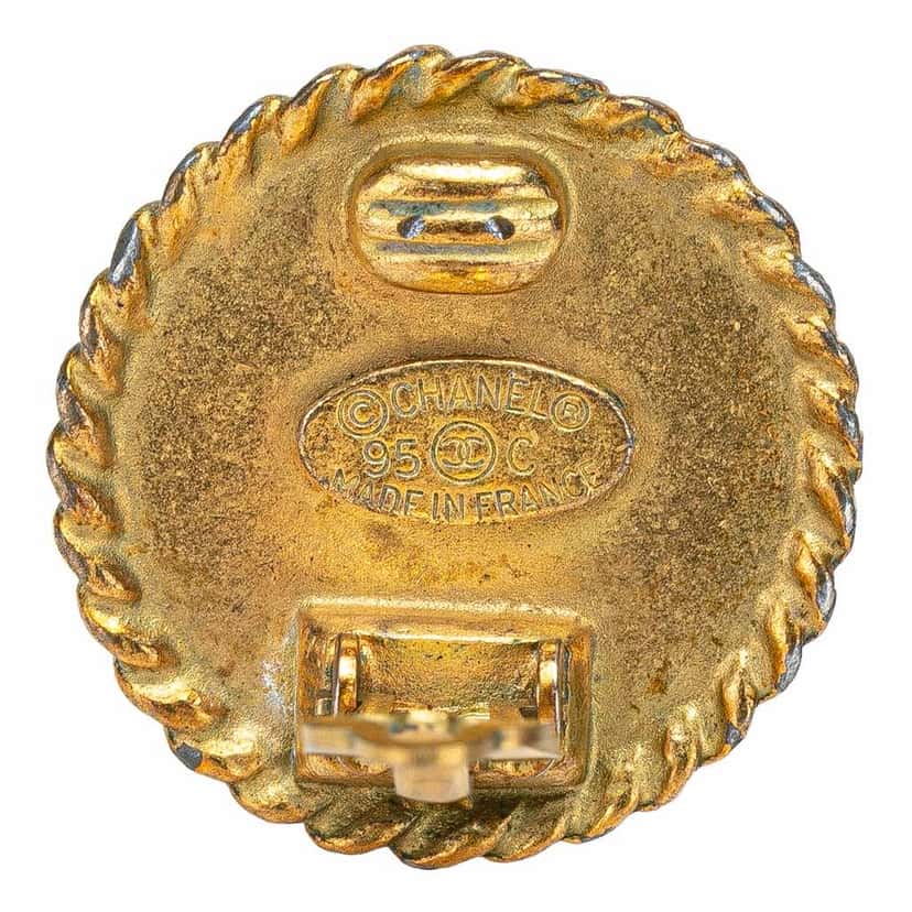 Chanel CC Gold Plated Resin Button Clip on Earrings Gold Metal Good condition - Inside View