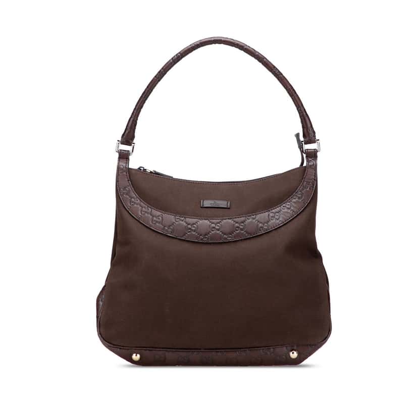 Gucci Guccissima Trimmed Canvas Shoulder Bag Brown Canvas Good condition - Front View