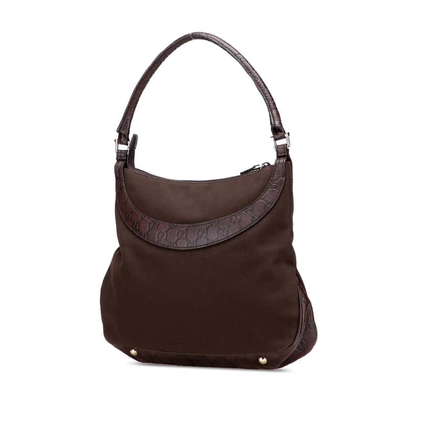Gucci Guccissima Trimmed Canvas Shoulder Bag Brown Canvas Good condition - Back View
