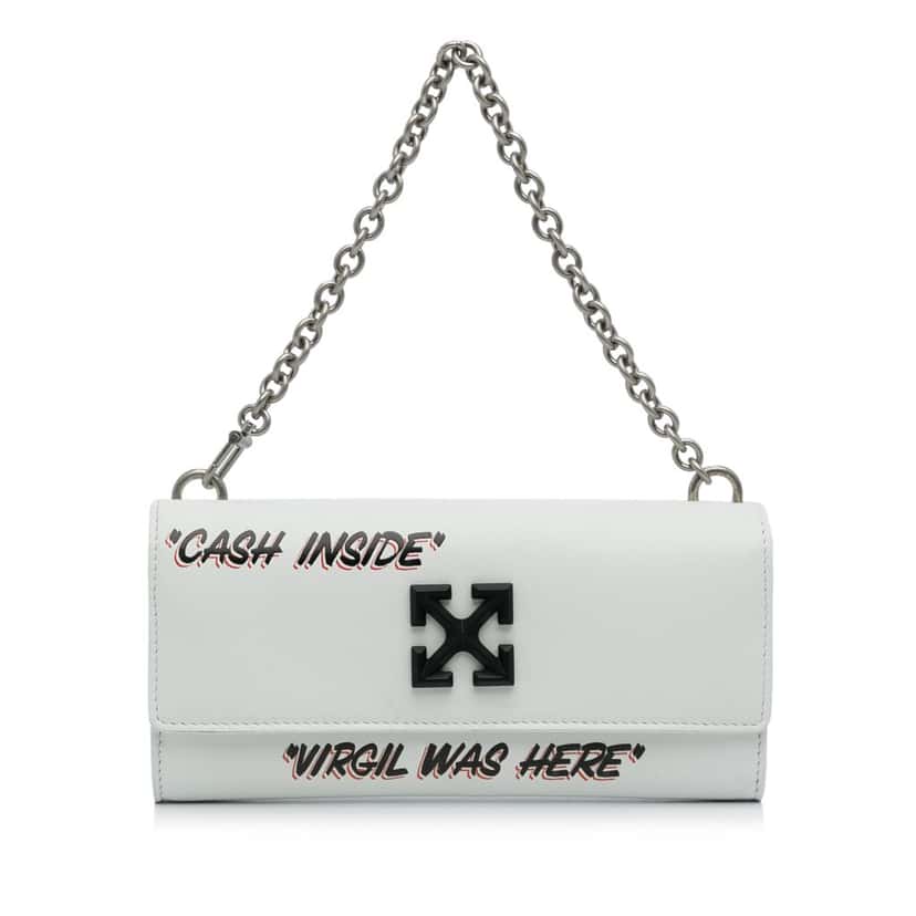 Off-white Jitney Quote Wallet on Chain White Leather Good condition - Front View