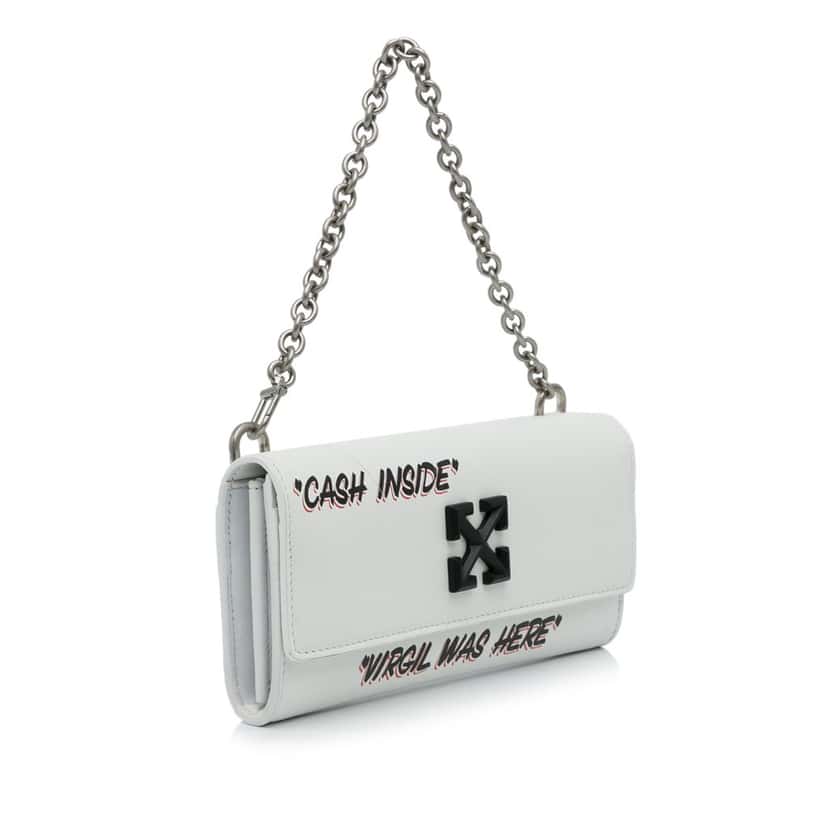 Off-white Jitney Quote Wallet on Chain White Leather Good condition - Back View