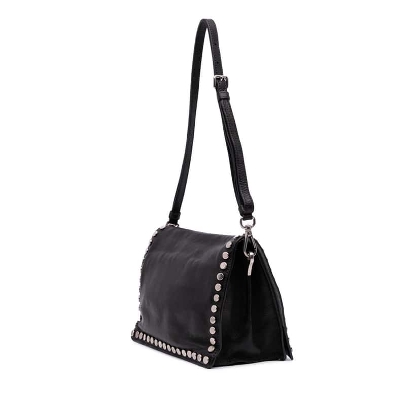Prada Glace Calfskin Studded Etiquette Flap Black Leather Good condition - Back View