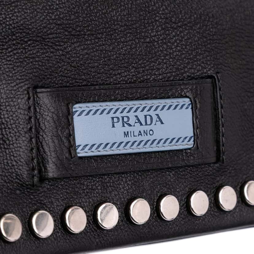 Prada Glace Calfskin Studded Etiquette Flap Black Leather Good condition - Box View