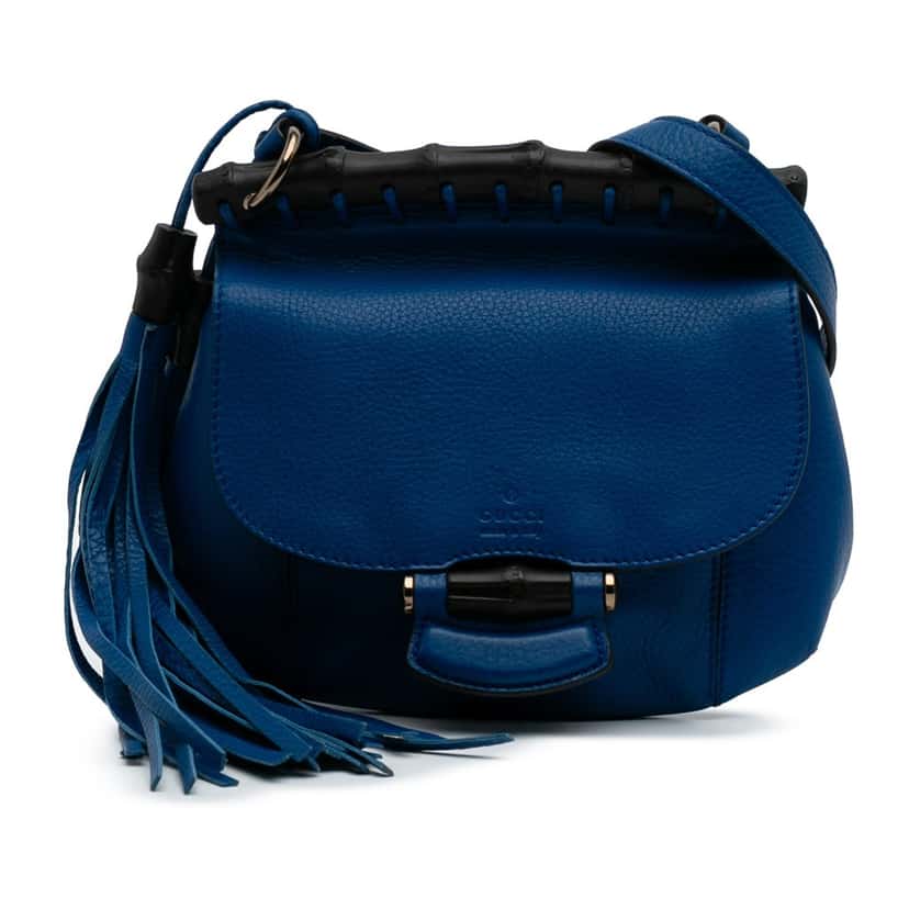 Gucci Small Leather Bamboo Nouveau Fringe Crossbody Blue Leather Good condition - Front View