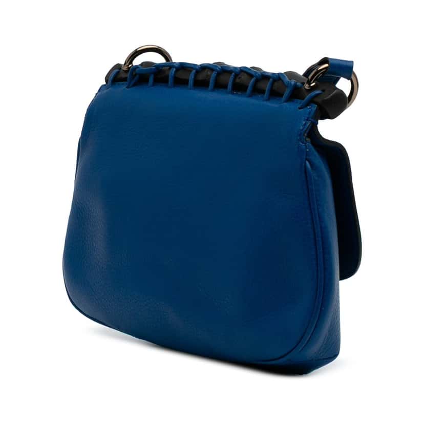 Gucci Small Leather Bamboo Nouveau Fringe Crossbody Blue Leather Good condition - Back View