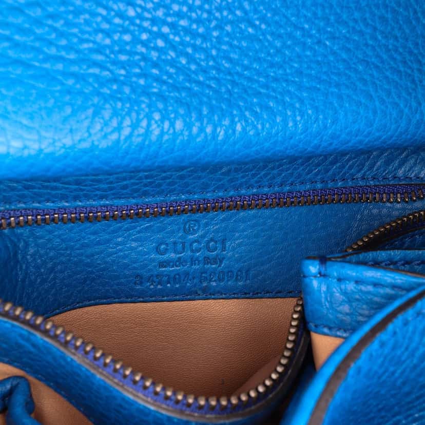 Gucci Small Leather Bamboo Nouveau Fringe Crossbody Blue Leather Good condition - Box View