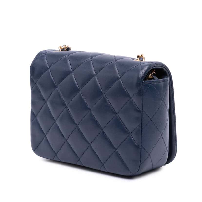 Chanel Mini Lambskin CC Crystal Full flap Blue Leather Good condition - Back View