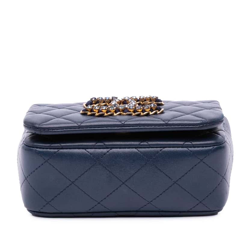 Chanel Mini Lambskin CC Crystal Full flap Blue Leather Good condition - Inside View