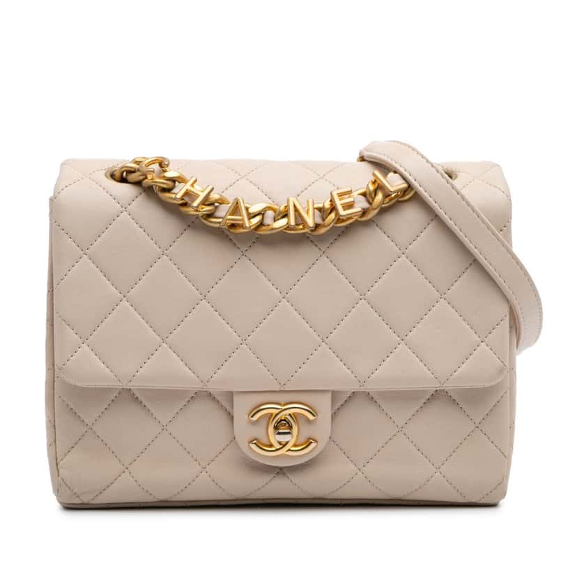 Chanel Quilted Lambskin Chaine Lettre Square Flap Brown Leather Good condition - Front View