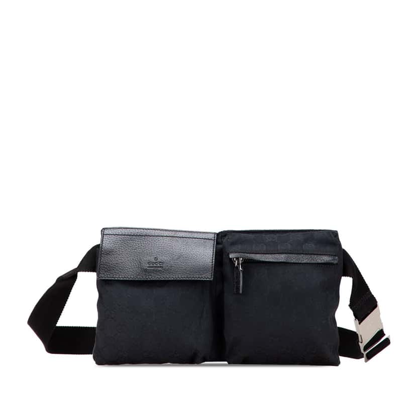 Gucci GG Canvas Double Pocket Belt Bag Black Canvas Good condition - Front View