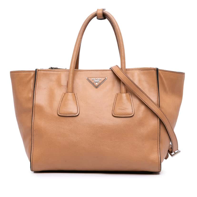 Prada Glace Calf Twin Pocket Satchel Brown Leather Good condition - Front View