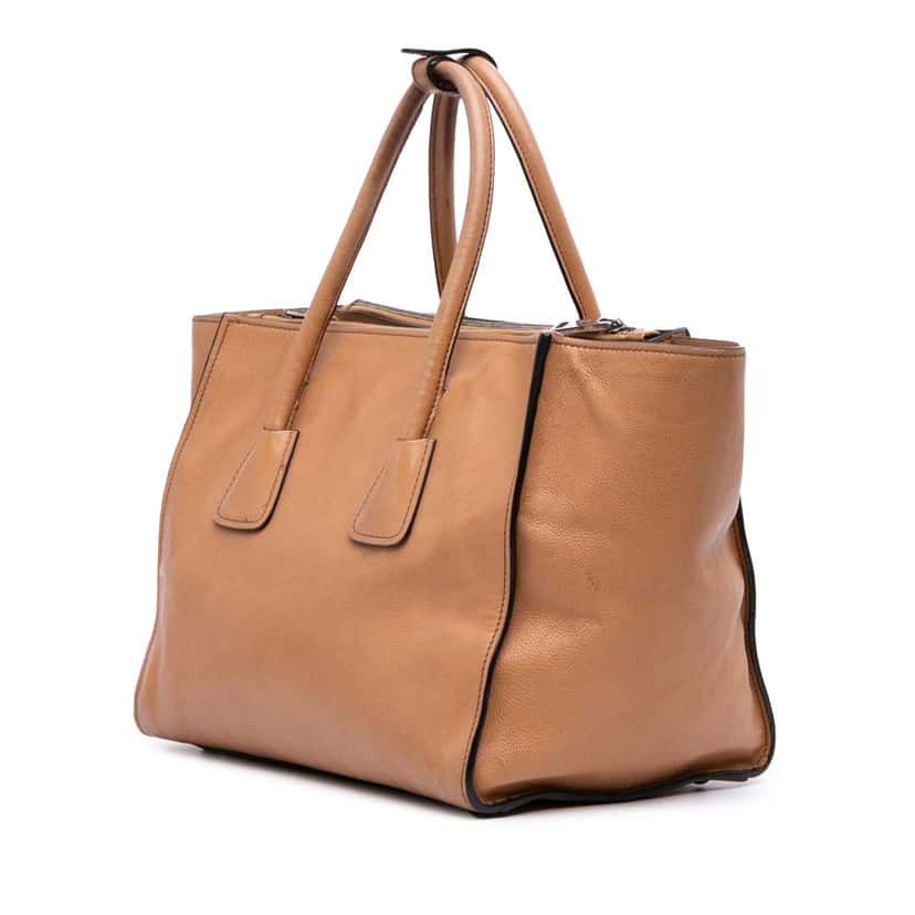 Prada Glace Calf Twin Pocket Satchel Brown Leather Good condition - Back View