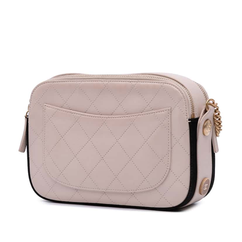 Chanel Calfskin Grosgrain Stitched Button Up Camera Case Brown Leather Good condition - Back View