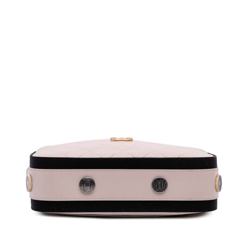 Chanel Calfskin Grosgrain Stitched Button Up Camera Case Brown Leather Good condition - Inside View