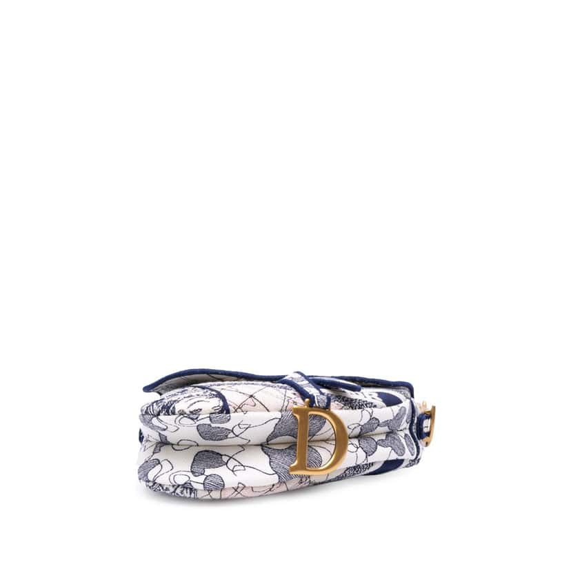 Dior Canvas Embroidered Around the World Saddle Bag Blue Canvas Good condition - Inside View