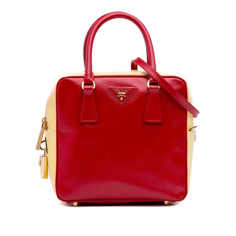 Prada Bicolor Saffiano Vernice Satchel Red Leather Good condition - Front View