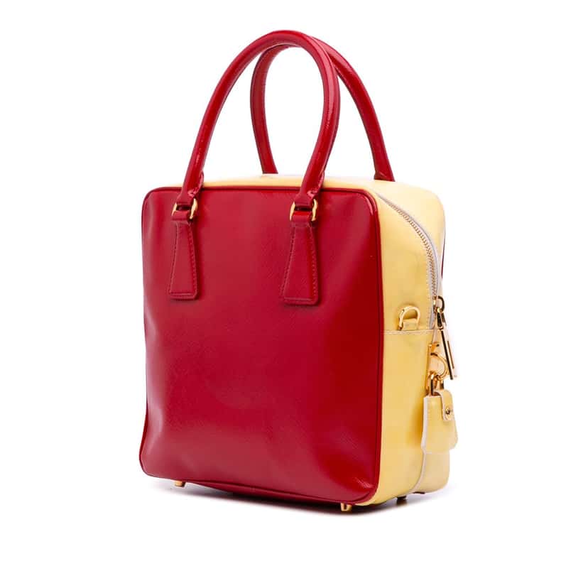 Prada Bicolor Saffiano Vernice Satchel Red Leather Good condition - Back View