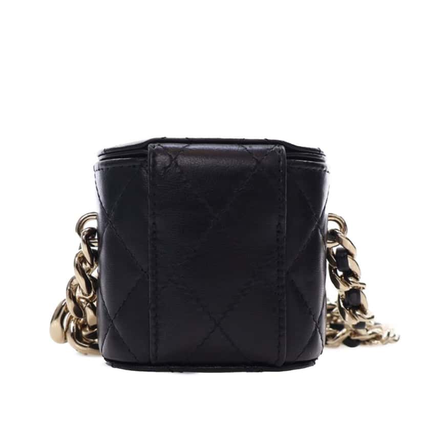 Chanel Mini Quilted Lambskin Resin Elegant Chain Tubular Vanity Case Black Leather Good condition - Inside View