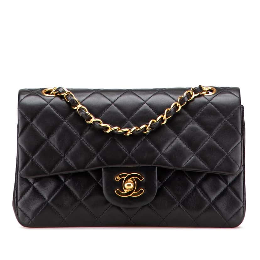 Chanel Small Classic Lambskin Double Flap Black Leather Good condition - Front View