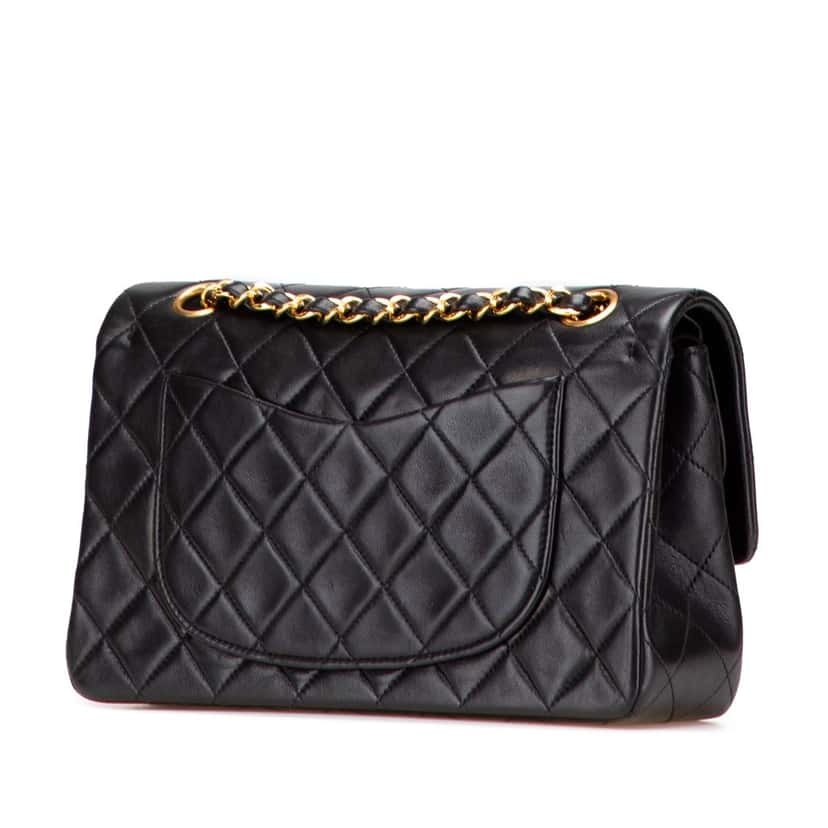 Chanel Small Classic Lambskin Double Flap Black Leather Good condition - Back View