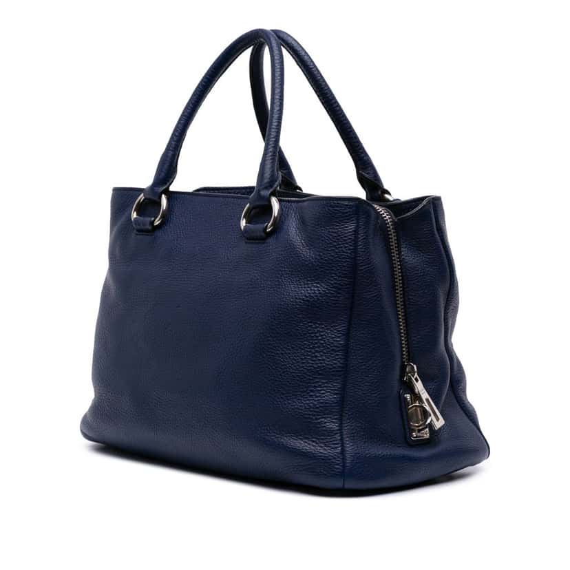 Prada Vitello Daino Zip Top Satchel Blue Leather Fair condition - Back View