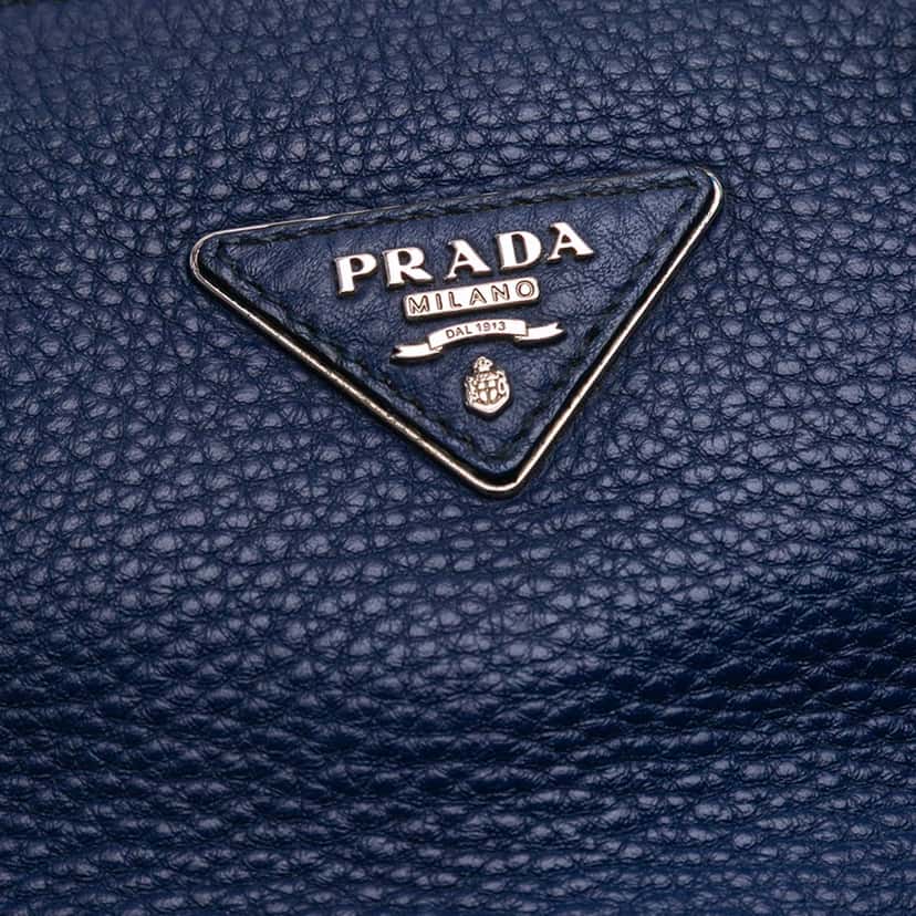 Prada Vitello Daino Zip Top Satchel Blue Leather Fair condition - Box View