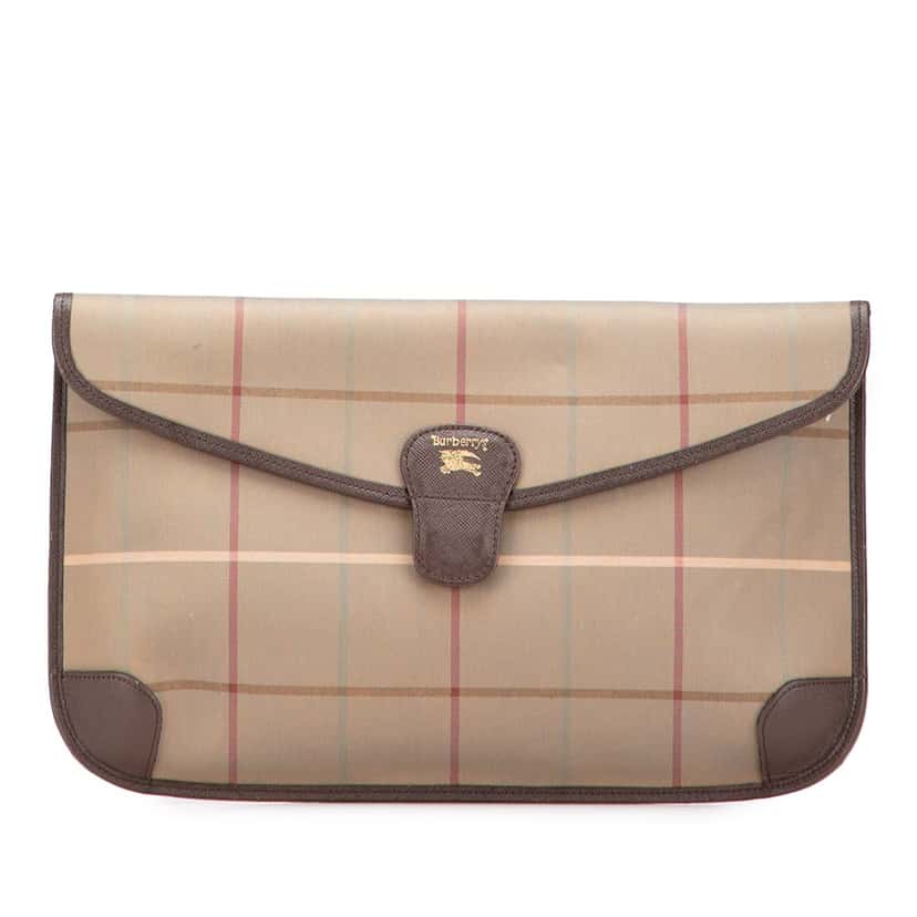 Burberry Vintage Check Canvas Clutch Brown Canvas Good condition - Front View