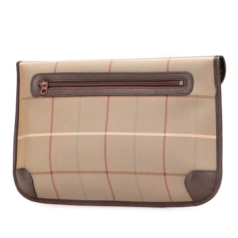 Burberry Vintage Check Canvas Clutch Brown Canvas Good condition - Back View