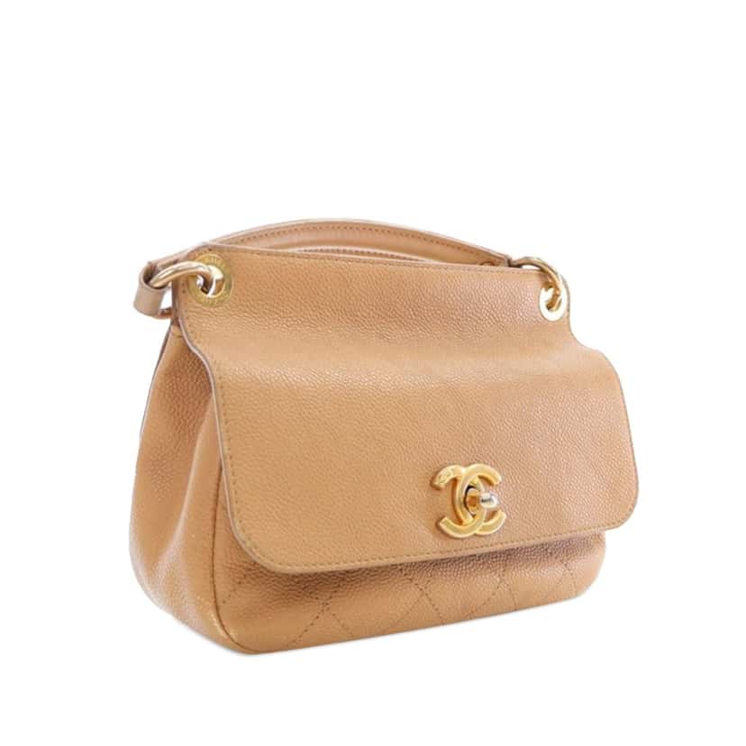 Chanel Small Stitched Caviar CC Lock Top Handle Flap Brown Leather Good condition - Back View