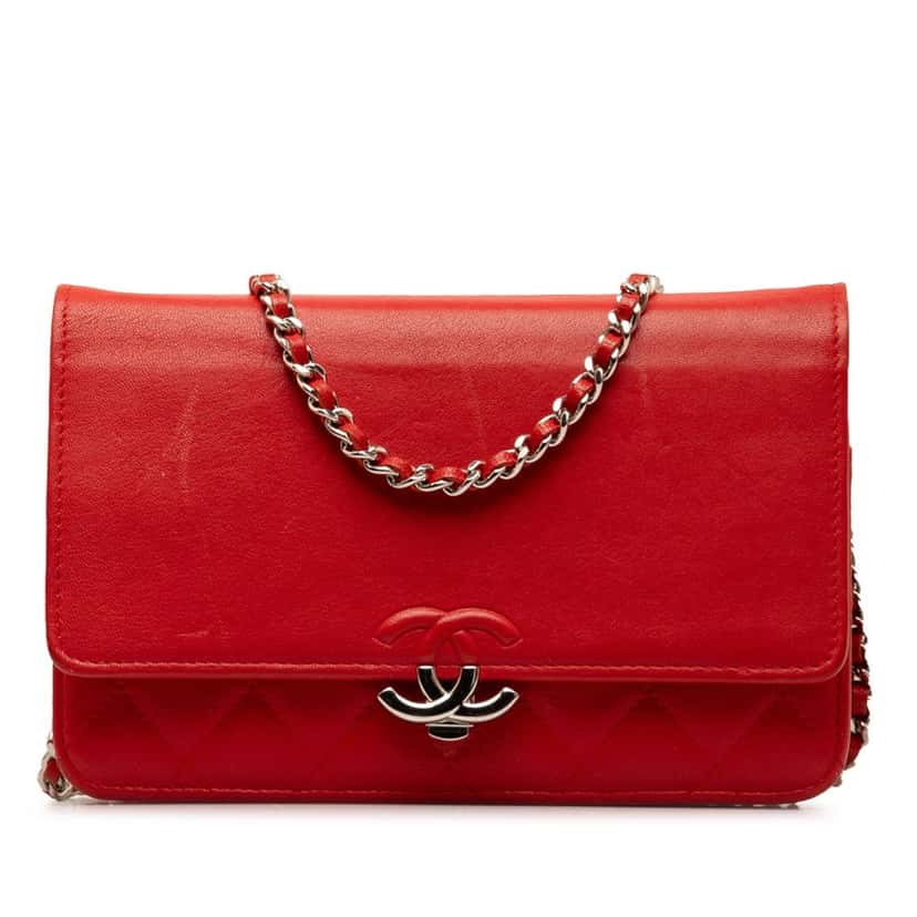 Chanel Grained Calfskin CC Box Wallet On Chain Red Leather Good condition - Front View