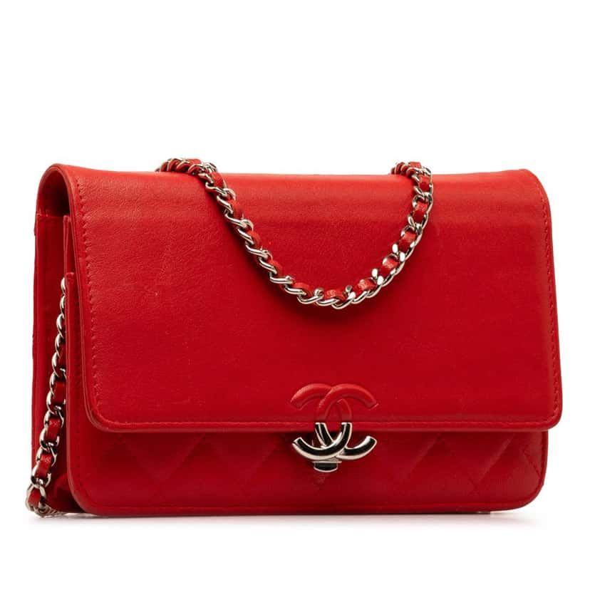 Chanel Grained Calfskin CC Box Wallet On Chain Red Leather Good condition - Back View