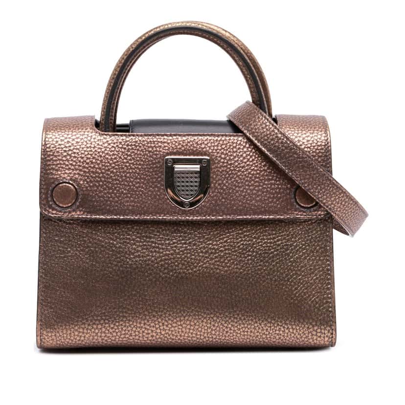 Dior Mini Metallic Grained Calfskin Diorever Satchel Brown Leather Good condition - Front View